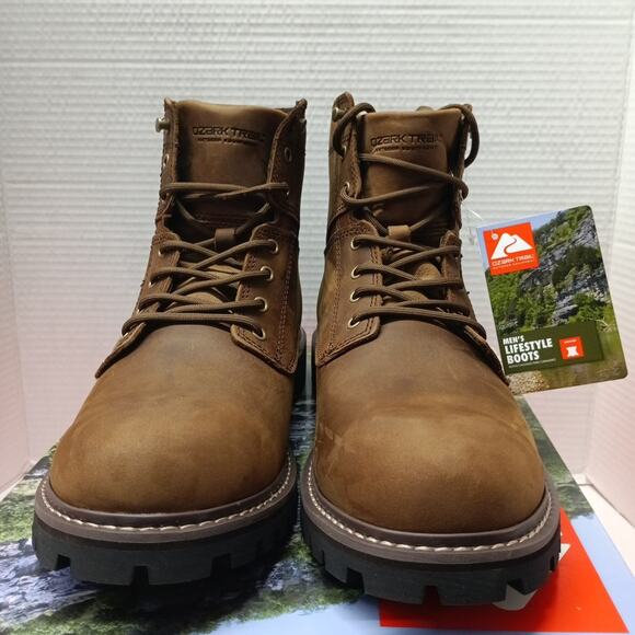 Ozark Trail Men's Range Clean Toe Mountain Hiking Boots Size 10.5 Brown Leather - Picture 2 of 8